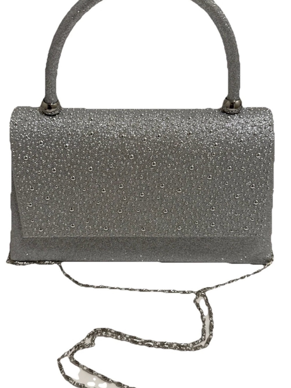 Kendall & James Silver Beaded Evening Purse, Shoulder Chain, NWT - Picture 2 of 12